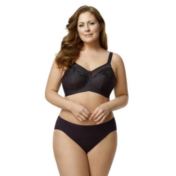 New Elila Full Figure Embroidered Microfiber Wire-Free Bra Black 1301 - Picture 6 of 6